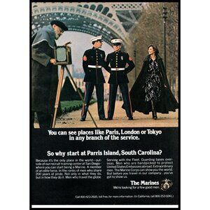 1975 US Marines Recruiting Vintage Print Ad Paris Eiffel Tower Wall Art Photo